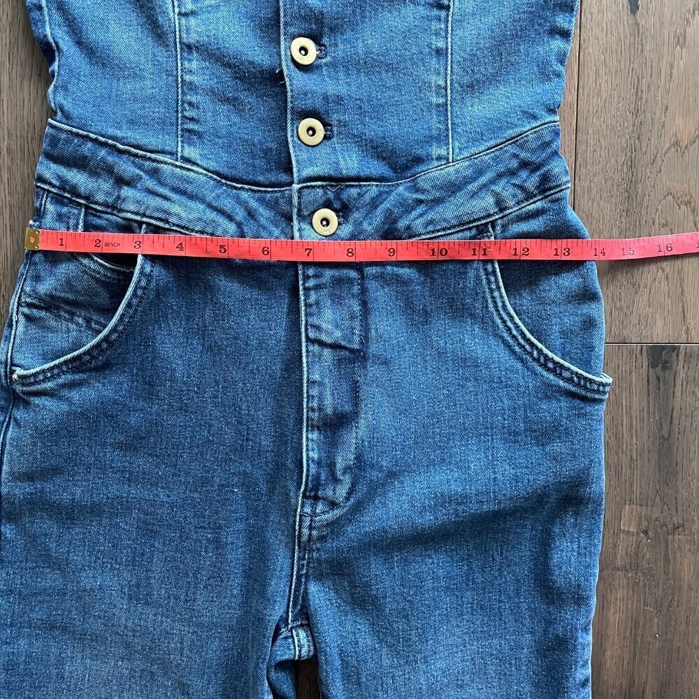 Pilcro Denim Sleeveless Jumpsuit Blue Button Front Size 2 Bootcut One Piece - Picture 7 of 10